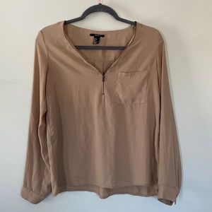 *LIGHTLY WORN* sheer, tan zip up blouse from FOREVER 21.